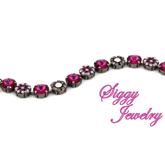Magenta Glow Tennis Bracelet made with Genuine Austrian Rivoli Crystals - Picture 6 of 7